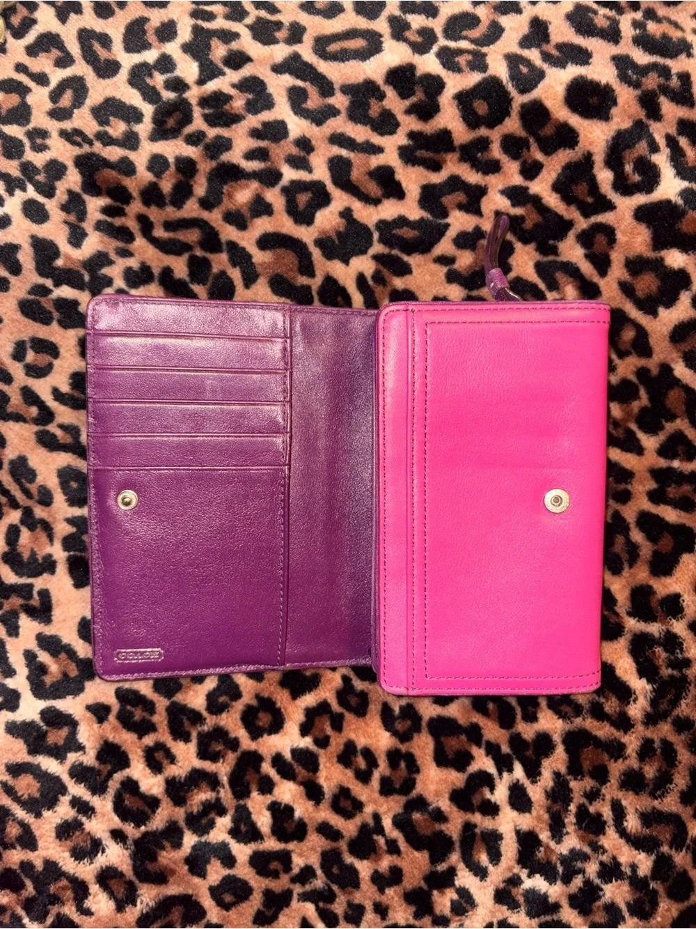 Coach Hot Pink Leather Wallet with purple interior